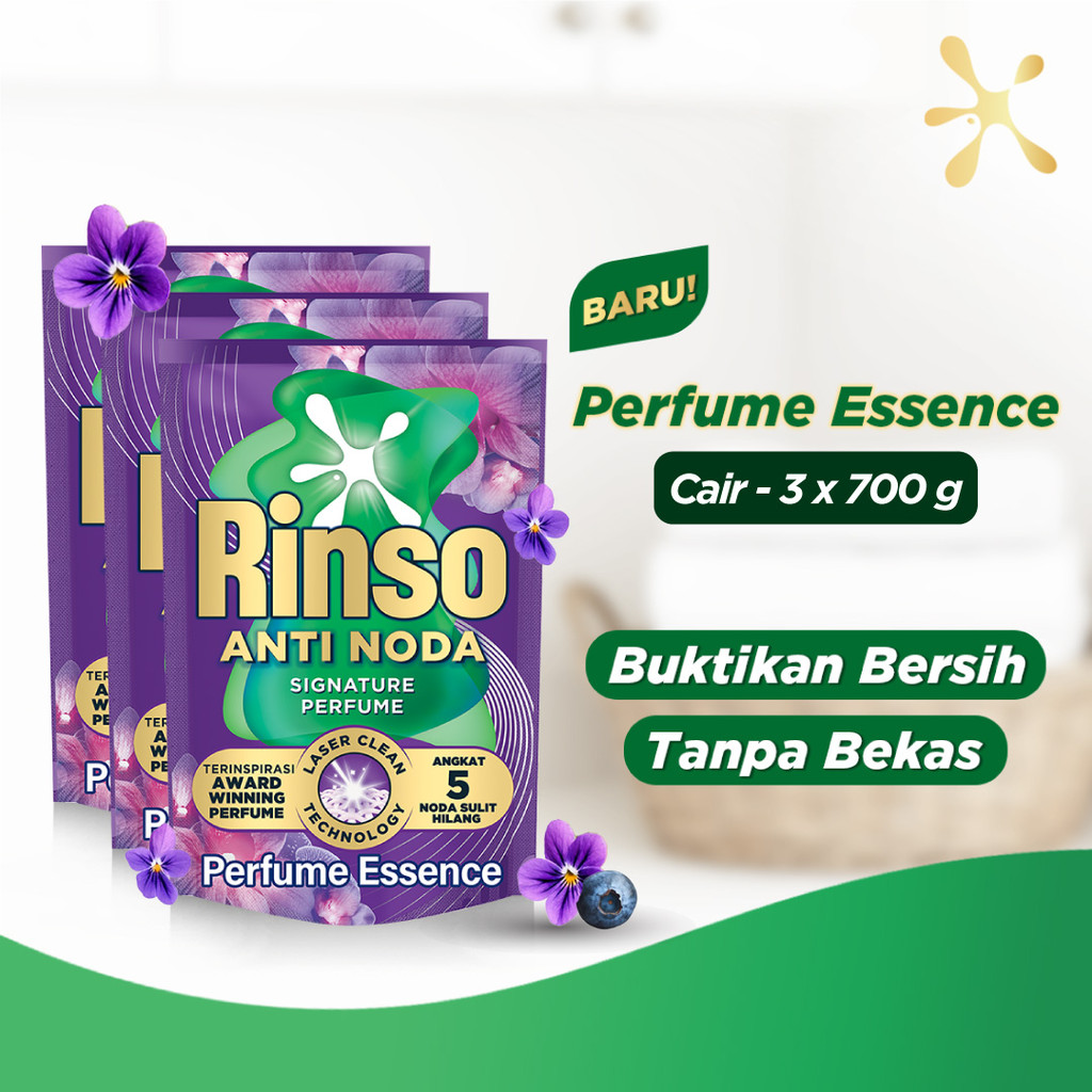 [Extra Isi 35%] Rinso Baru Detergen Cair Varian Perfume Essence 700g x3