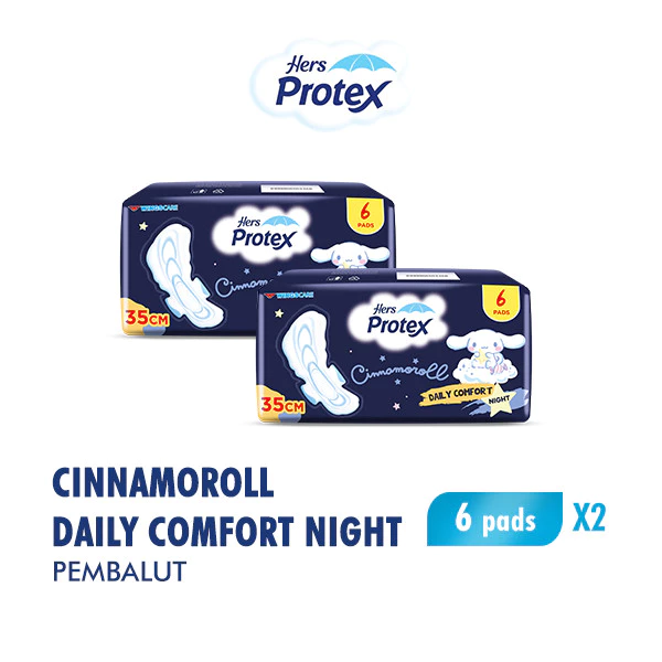 Hers Protex Comfort Night Pembalut Wanita 35 cm Bag Isi 6 Pcs x2