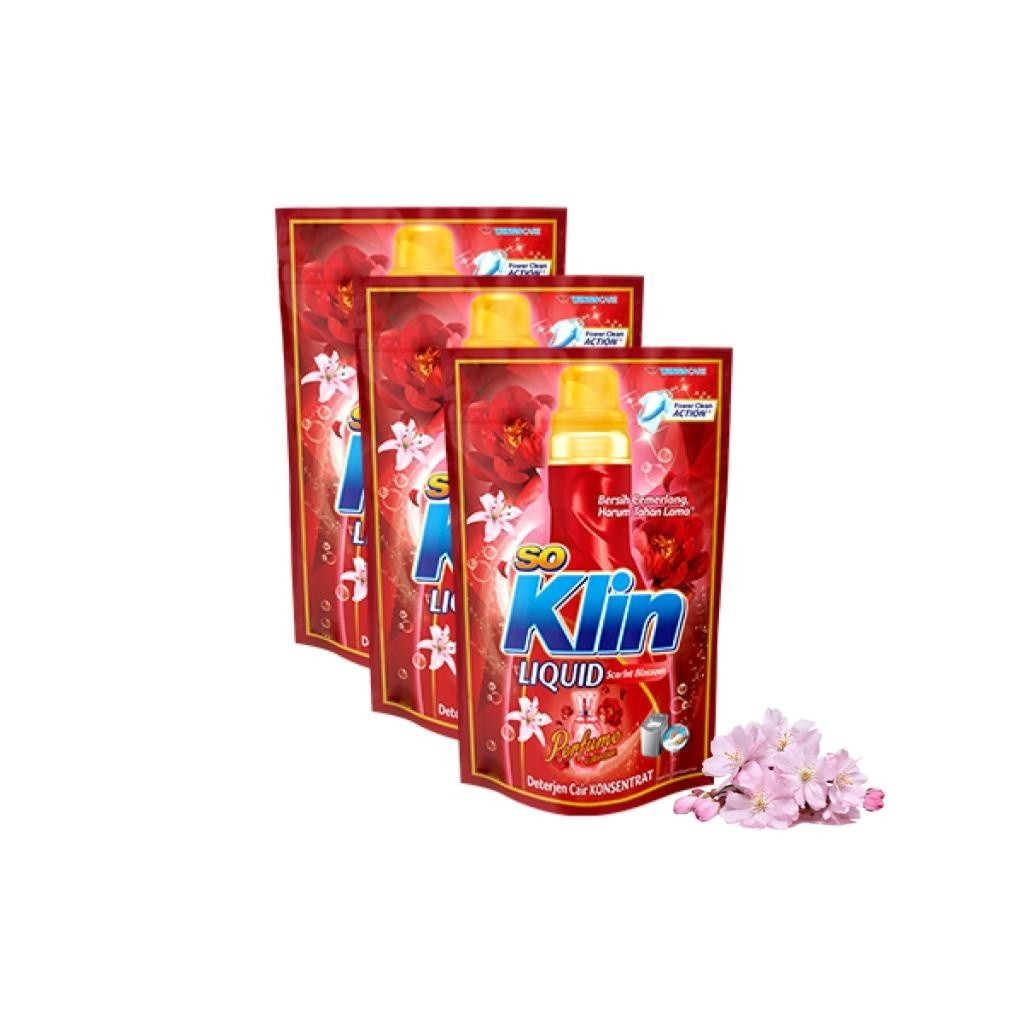Soklin Deterjen Cair Perfume Merah Scarlet Blossom Pouch 700 gr x3 - Gambar 2
