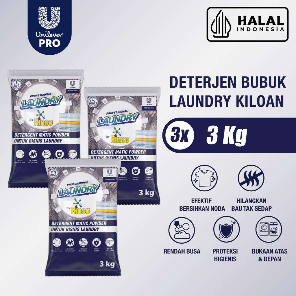 Professional Laundry by Rinso Detergent Laundry Kiloan Bubuk 3 Kg X3