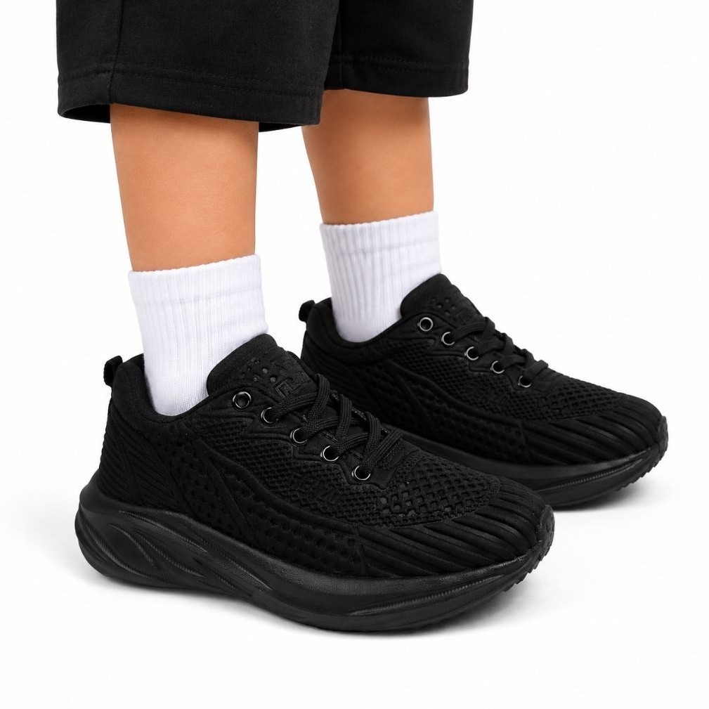 Flazo Sepatu Sekolah Anak Hitam Tali Sport Running Phylon Empuk Dan Ringan SD.SMP - Gambar 3