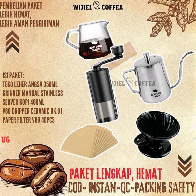 Terbaik SET V60 DRIPPER COFFEE CERAMIC - PAKET ALAT KOPI MURAH LENGKAP - V60 - GRINDER KOPI MANUAL - SERVER KOPI - KERTAS SARINGAN KOPI V60 - TEKO KOPI LEHER ANGSA - PAKET ALAT KOPI WIJIEL COFFEA Paling keren - Gambar 3