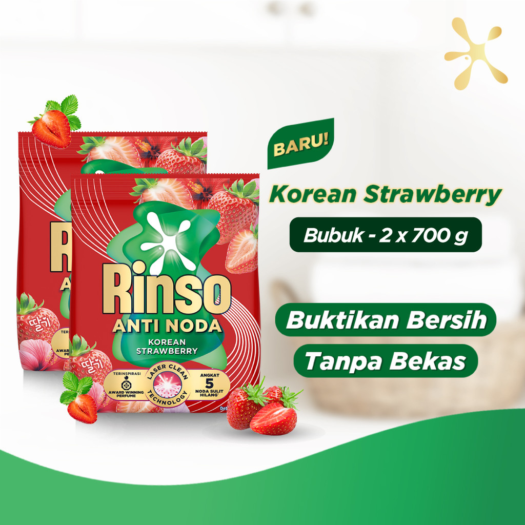 Rinso Baru Detergen Bubuk Varian Korean Strawberry 700g x2