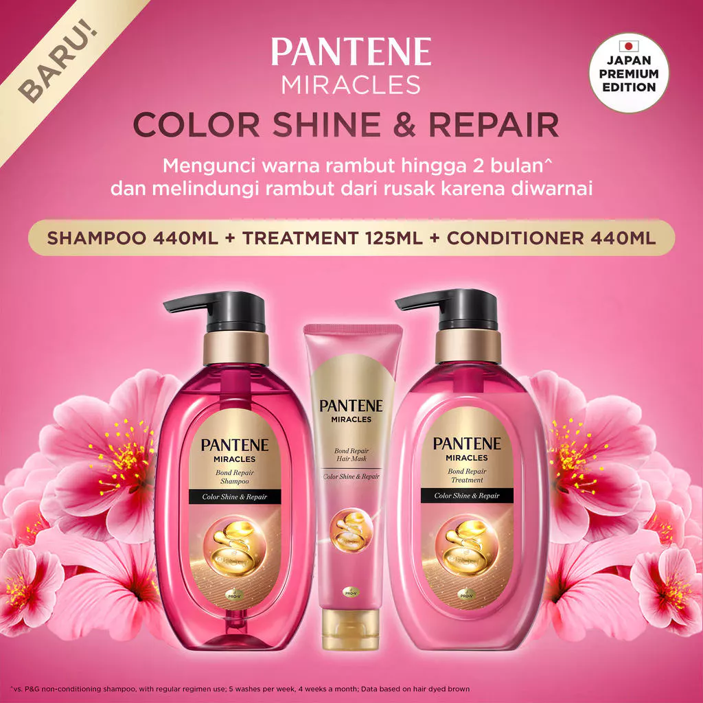 [BUNDLE] PANTENE MIRACLE Color Shine & Repair Shampoo 440ml + Conditioner 440ml + Hair Mask 125ml/ Pantene Japan Premium Edition untuk rambut rusak karena diwarnai atau coloring