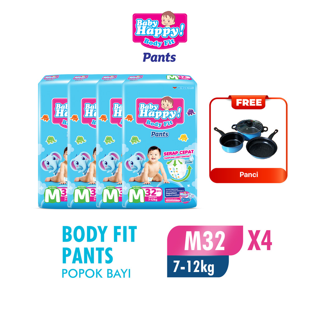 Baby Happy Pants Popok Bayi Celana M 32 x4 Free Panci