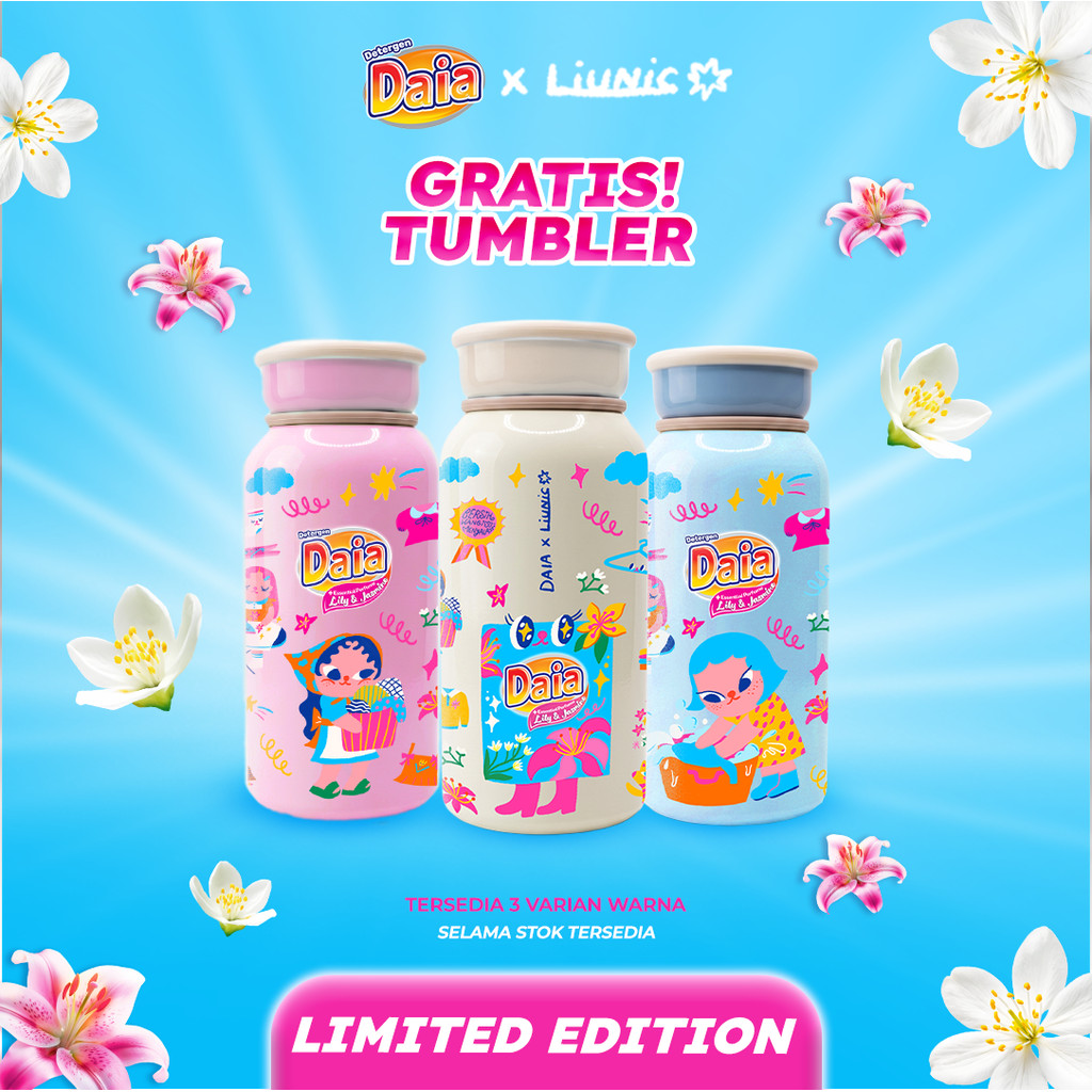 Daia Powder Detergent Lily & Jasmine 1.4 kg x3 + Daia Detergen Bubuk Clean & Fresh Hijab 3,8 kg x2 Free Liunic Tumbler - Gambar 2