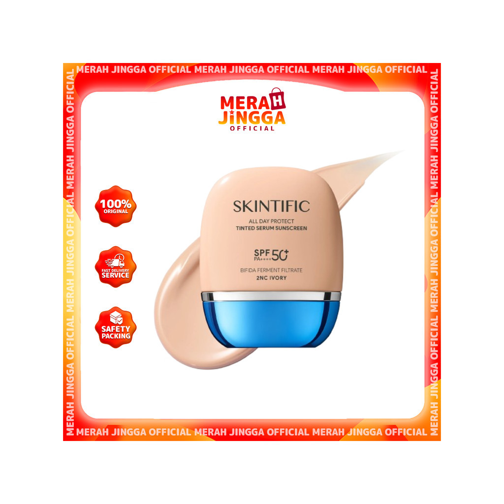 SKINTIFIC All Day Protect Tinted Sunscreen SPF 50+ PA++++ color skin tint Serum / Merah Jingga Official