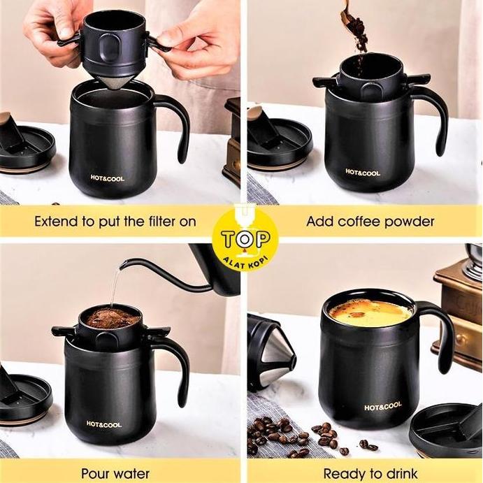 Terbaik Tumbler mug coffee set paket cone dripper tea kopi stainless Promo Paling keren - Gambar 3
