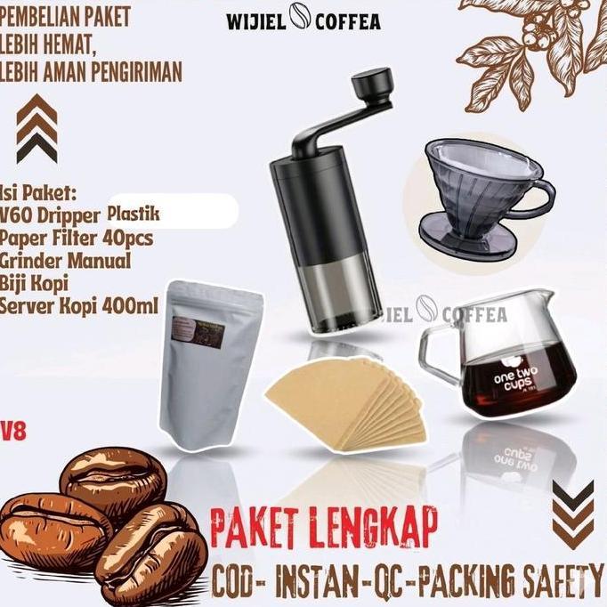 Terbaik SET V60 DRIPPER COFFEE - PAKET ALAT KOPI MURAH LENGKAP - V60 - GRINDER KOPI MANUAL - SERVER KOPI - KERTAS SARINGAN KOPI V60 - TEKO KOPI LEHER ANGSA - PAKET ALAT KOPI WIJIEL COFFEA - V60 Japanese Coffee Paling keren