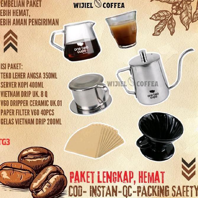 Terbaik Paket Alat Kopi tanpa Grinder Kopi - Set Alat Kopi V60 Dripper - Mokapot - Vietnam Drip - Teko Leher Angsa - Timbangan Kopi - Paper Filter V60 - Milkjug - Alat Kopi Wijiel Coffea Paling keren