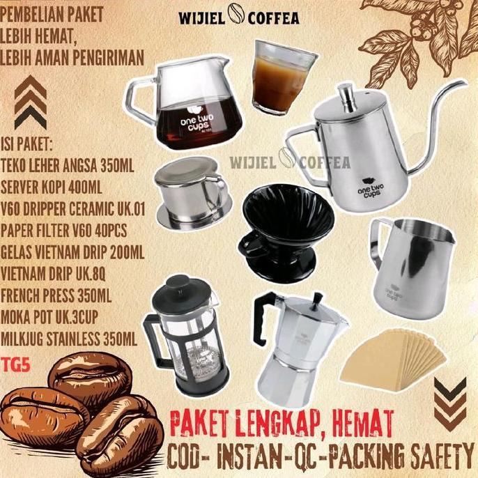 Terbaik Paket Alat Kopi tanpa Grinder Kopi - Set Alat Kopi V60 Dripper - Mokapot - Vietnam Drip - Teko Leher Angsa - Timbangan Kopi - Paper Filter V60 - Milkjug - Alat Kopi Wijiel Coffea Paling keren - Gambar 4