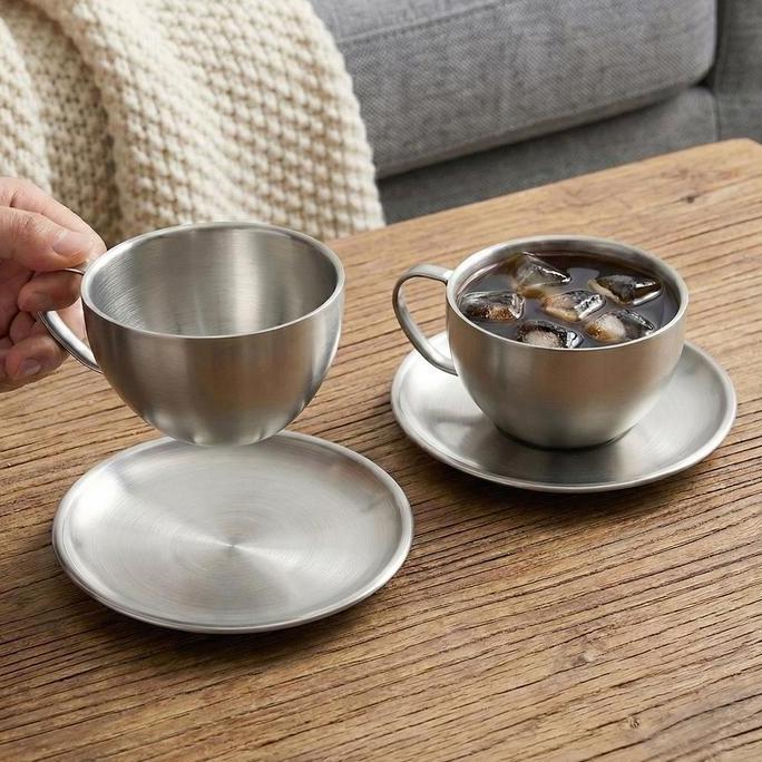 Terbaik Set Cangkir Piring Kopi Milan Stainless Steel Cup Set Coffee Paling keren - Gambar 3