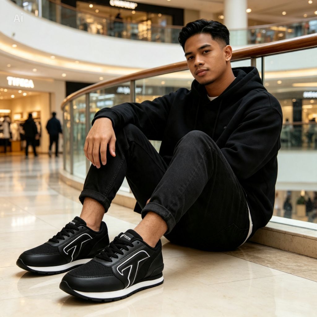 Sepatu Lari Sepatu Sekolah - Desain Sporty, Bahan Premium Asli, Ringan dan Nyaman, Hitam Putih, Desain Elegan - Gambar 3