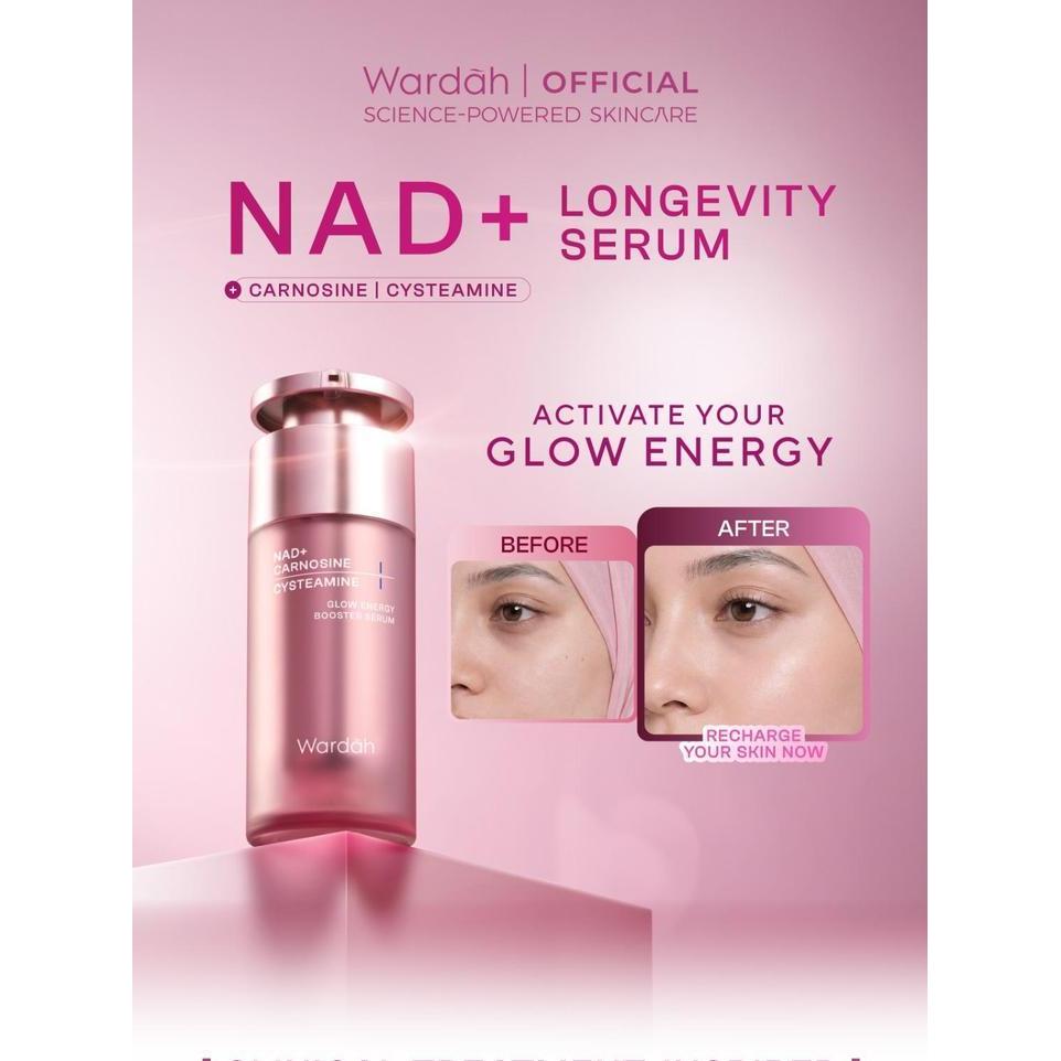 Wardah NAD+ Longevity Serum Carnosine + Cysteamine Serum Glowing, Mencerahkan, Melembabkan / Merah Jingga Official