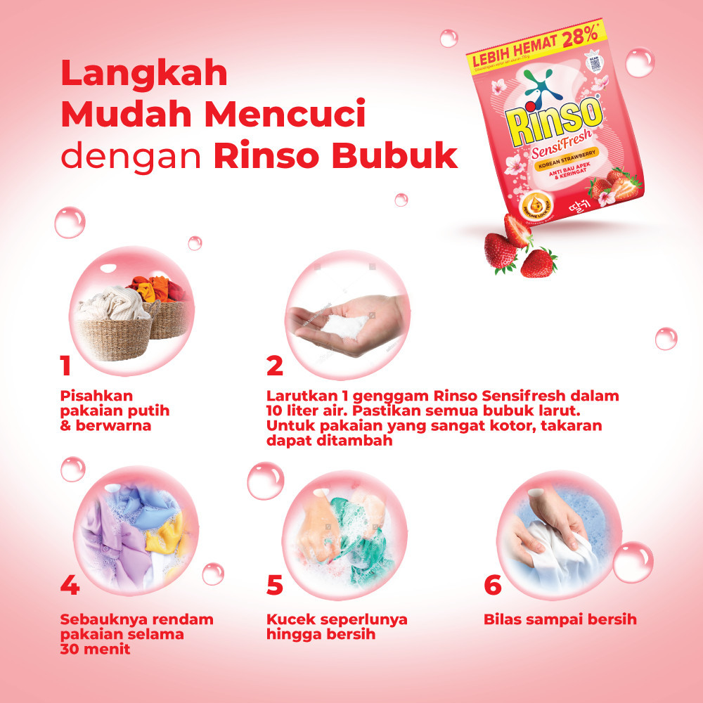 Rinso Baru Detergen Bubuk Varian Korean Strawberry 700g x2 - Gambar 3