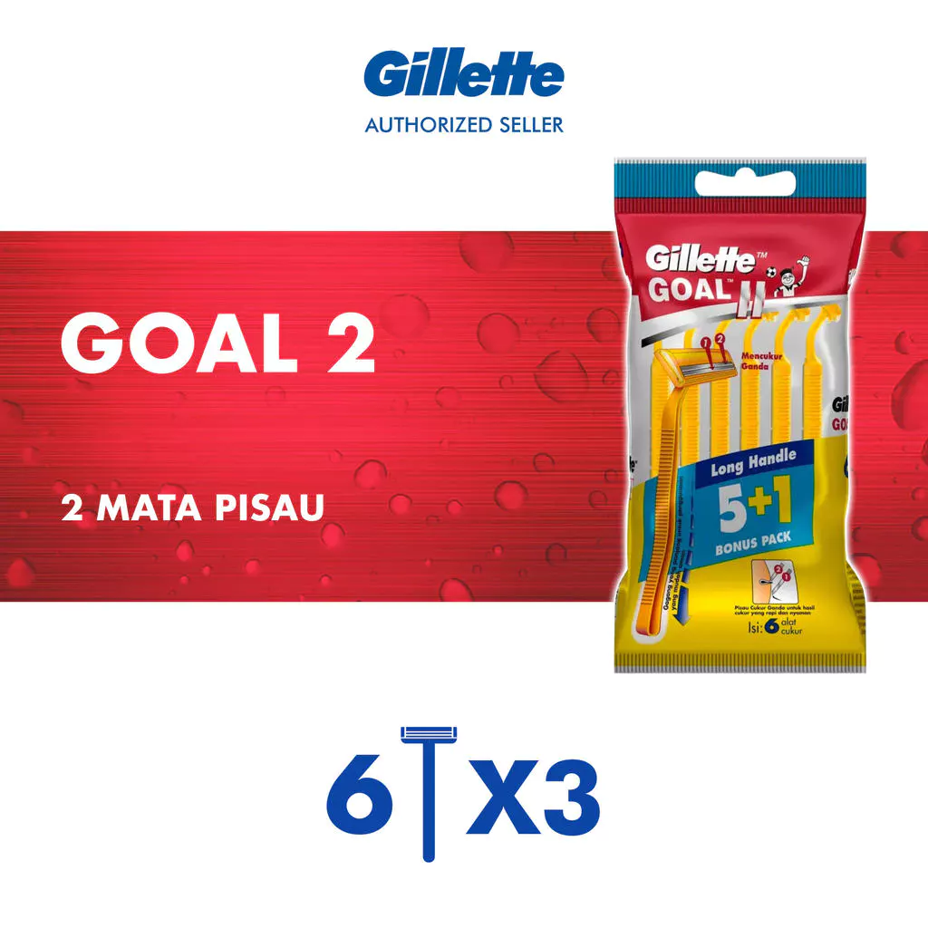 Gillette Alat Cukur Goal 2 Isi 5+1 Razor Pisau Cukur x3