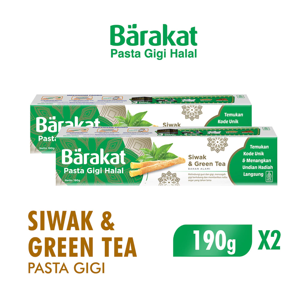 Barakat Pasta Gigi Siwak & Greentea Tube 190gr x2