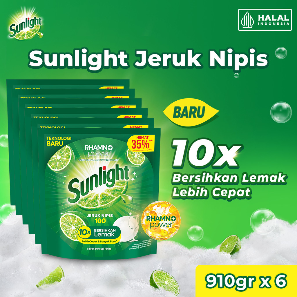 Sunlight Sabun Cuci Piring Jeruk Nipis Refill 910Ml (Isi 6)