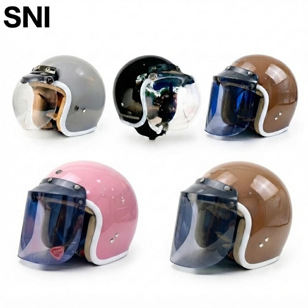 Helm Bogo BIVI PREMIUM Dan Kaca SNI Retro Half Face Pria Wanita Remaja Dewasa Ukuran M - L