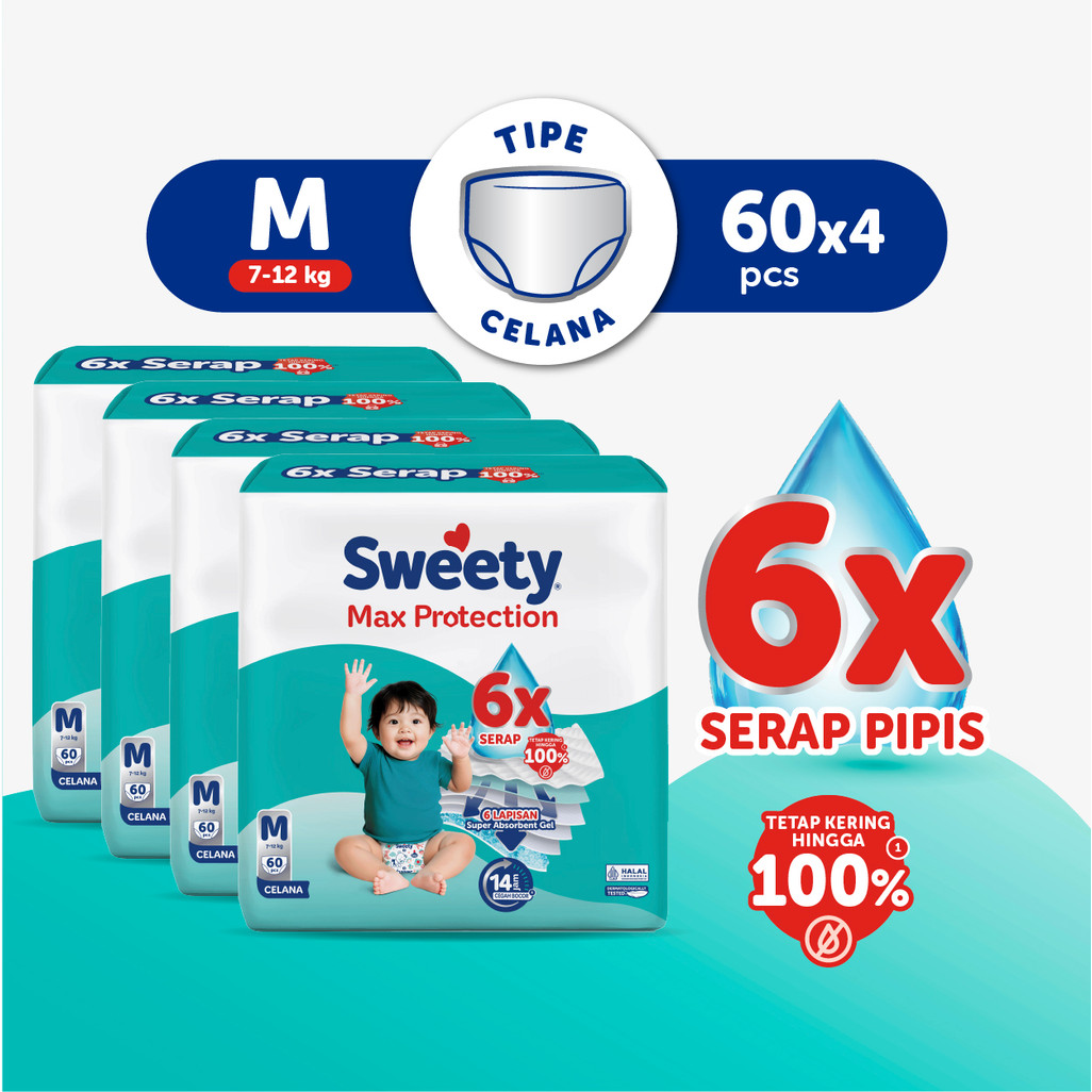 Sweety Silver Max Protection M 60s x 4 Popok Celana Baby Diapers
