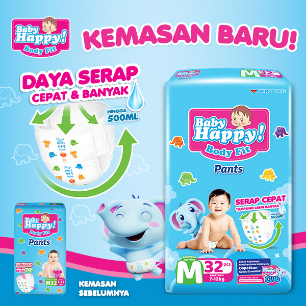Baby Happy Pants Popok Bayi Celana M 48 x2 Free Kotak Makan - Gambar 2