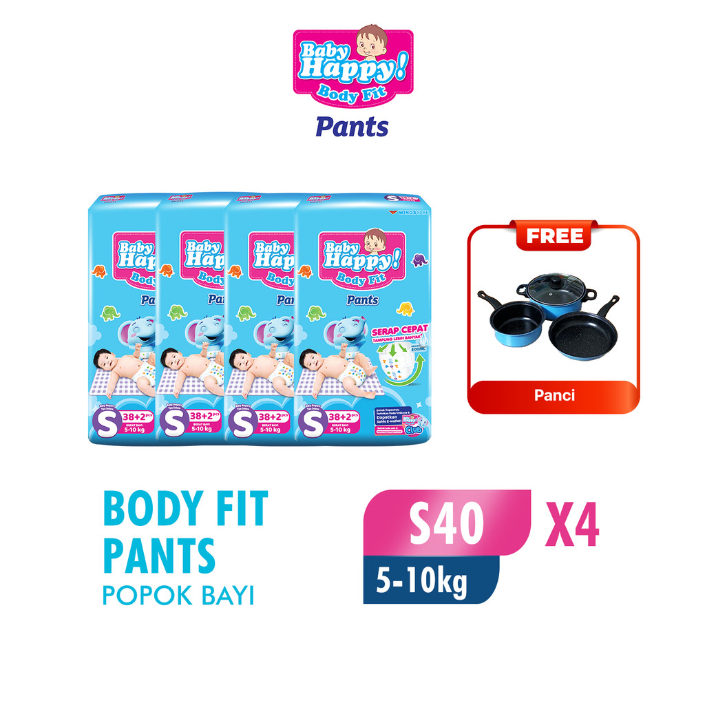 Baby Happy Pants Popok Bayi Celana S 40 x4 Free Panci