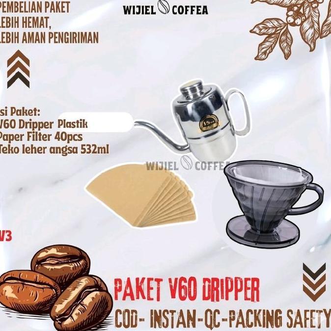 Terbaik SET V60 DRIPPER COFFEE - PAKET ALAT KOPI MURAH LENGKAP - V60 - GRINDER KOPI MANUAL - SERVER KOPI - KERTAS SARINGAN KOPI V60 - TEKO KOPI LEHER ANGSA - PAKET ALAT KOPI WIJIEL COFFEA - V60 Japanese Coffee Paling keren - Gambar 3