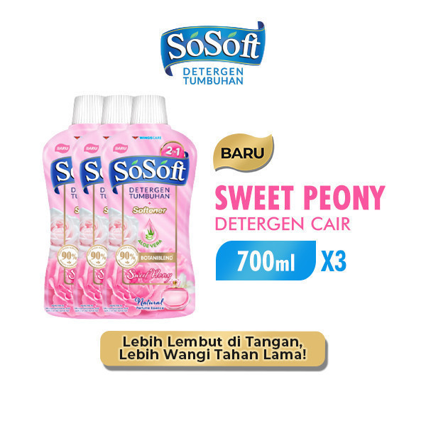 Sosoft Deterjen Cair Sweet Peony Natural Perfume Botol 700 gr x3