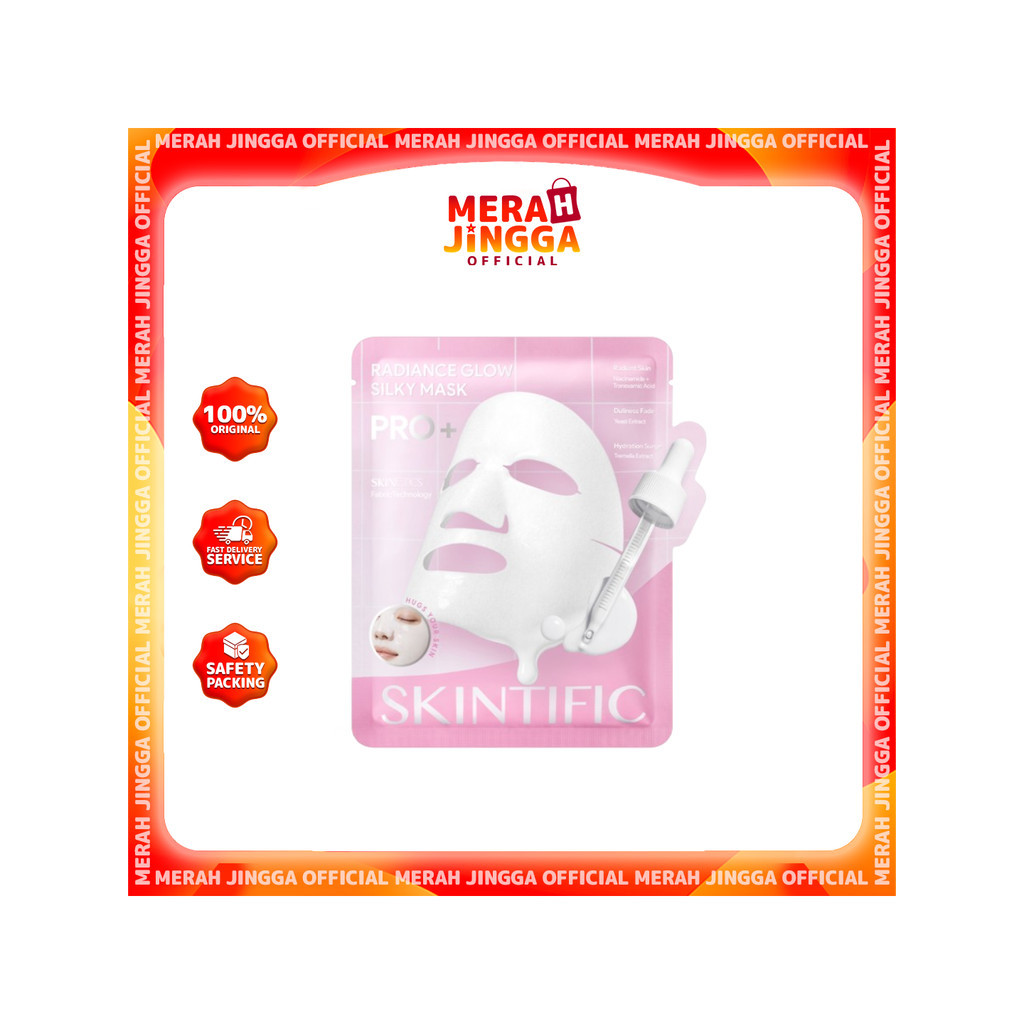 SKINTIFIC Radiance Glow Silky Mask Sheet Mask Wajah dengan 20% Tremella Niacinamide TXA / Merah Jingga Official