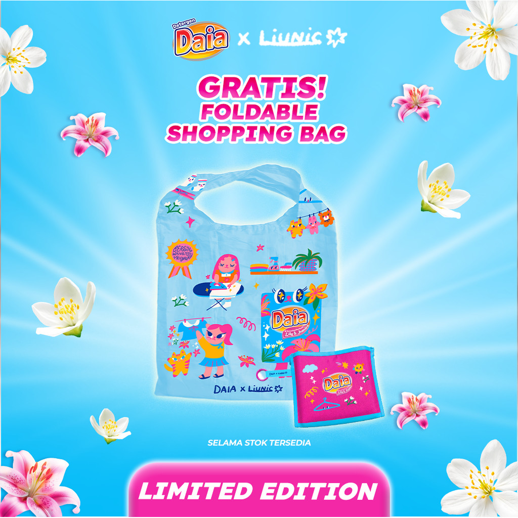 Daia Powder Detergent Lily & Jasmine 1.4 kg x3 + Daia Detergen Bubuk Putih 1,4 kg x2 Free Liunic Shopping Bag - Gambar 2