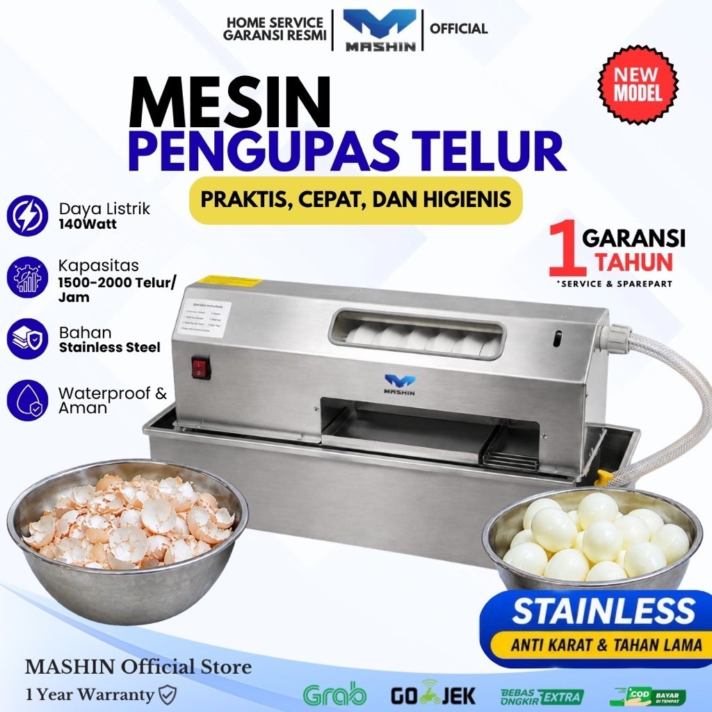 Mashin - Mesin Kupas Kulit Telur Alat Kupas Telur Rebus Otomatis 1500-2000Telur/Jam Dapur Komersil Stainless MBG Resto