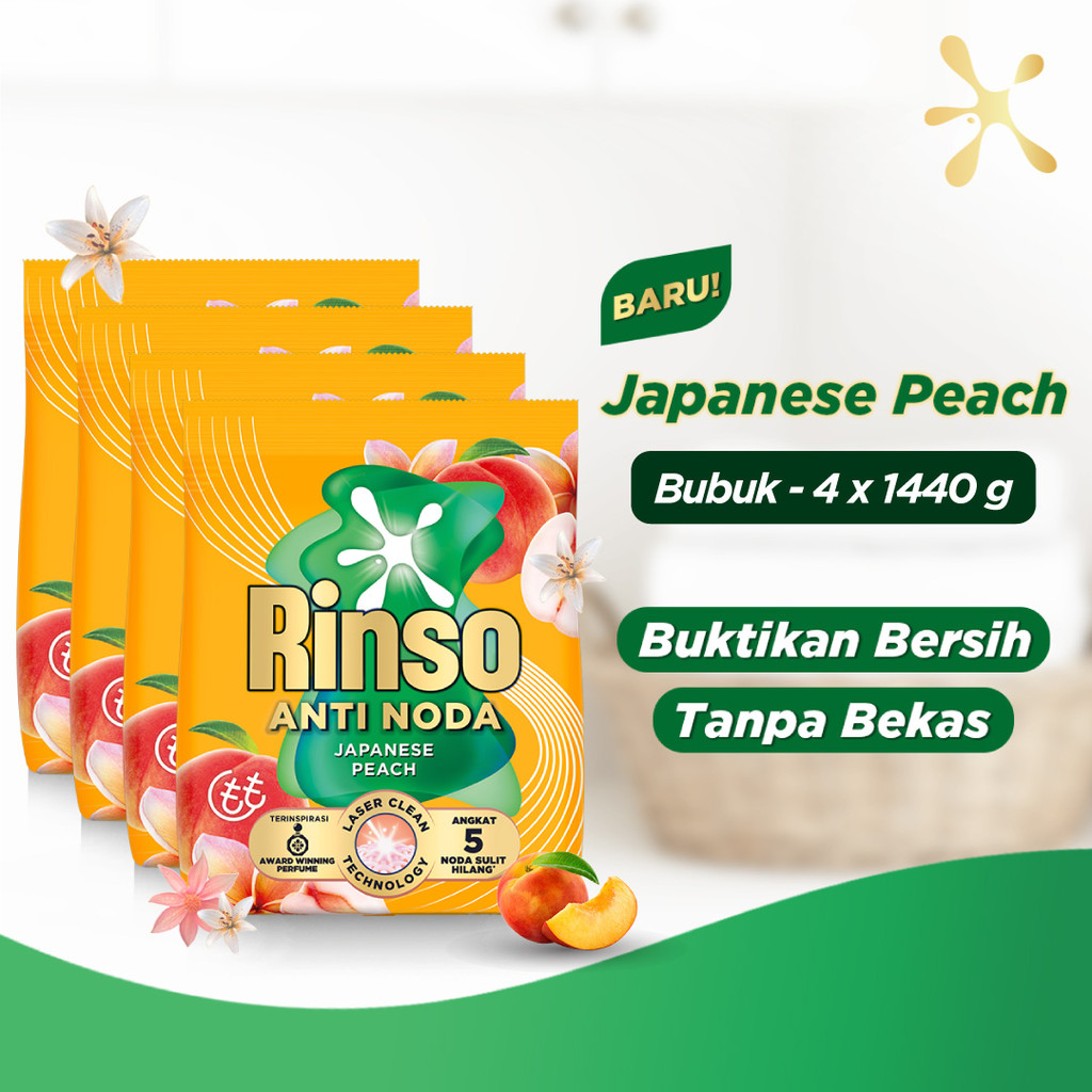 Rinso SensiFresh Detergent Bubuk Deterjen Wangi Segar 48 Jam Japanese Peach 1.440 KG x4
