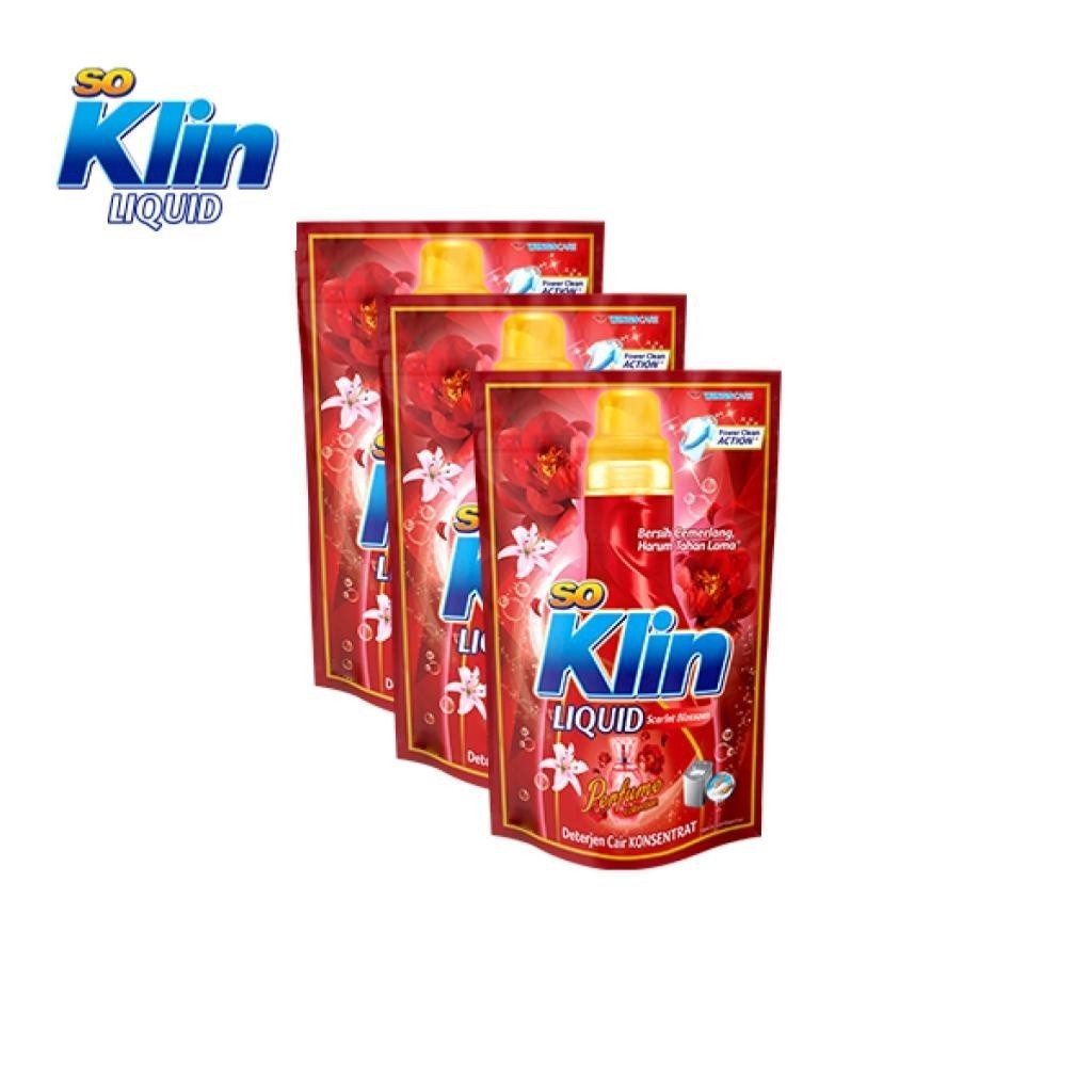 Soklin Deterjen Cair Perfume Merah Scarlet Blossom Pouch 700 gr x3 - Gambar 3