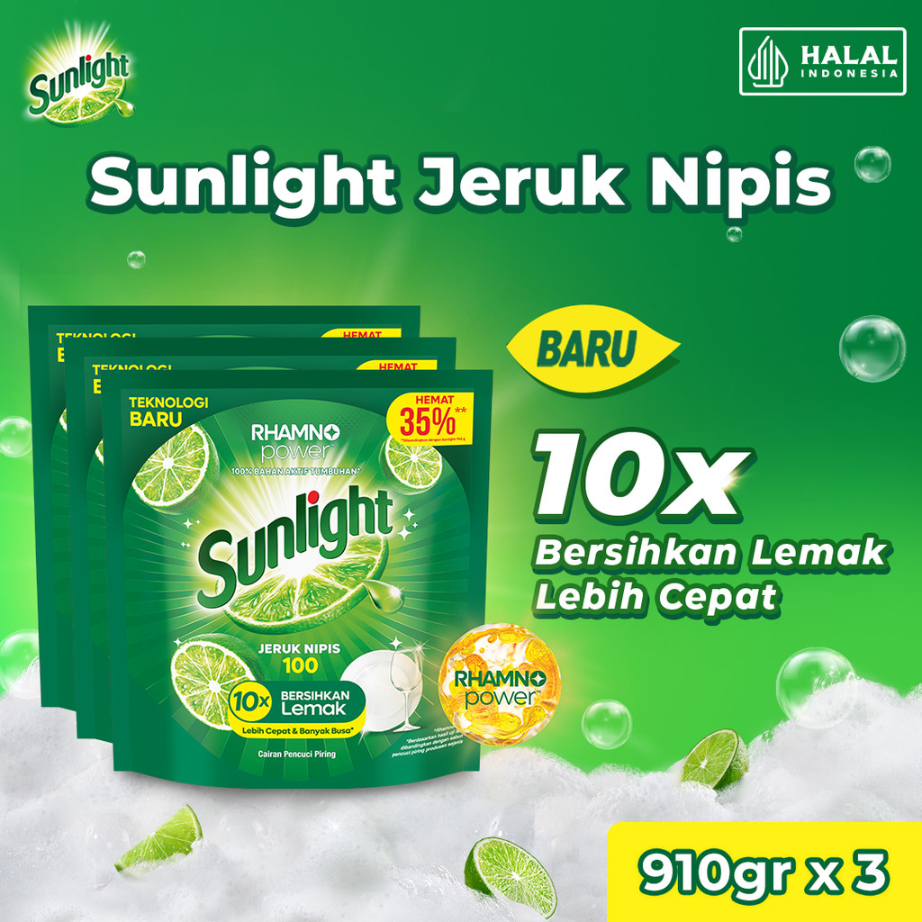 SUNLIGHT SABUN CUCI PIRING JERUK NIPIS REFILL 910GR x3
