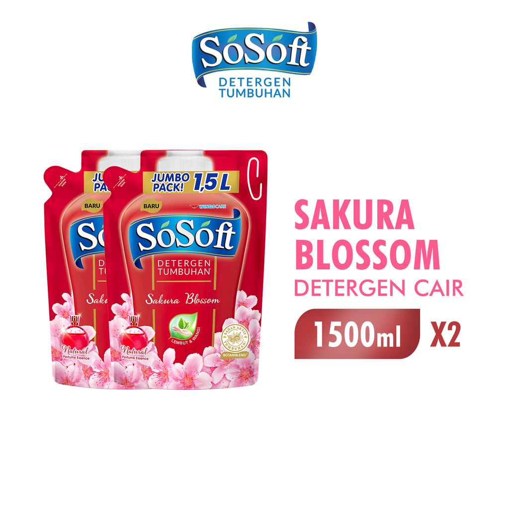 So Soft Detergen Cair Sakura Blossom Pouch 1500Ml x2