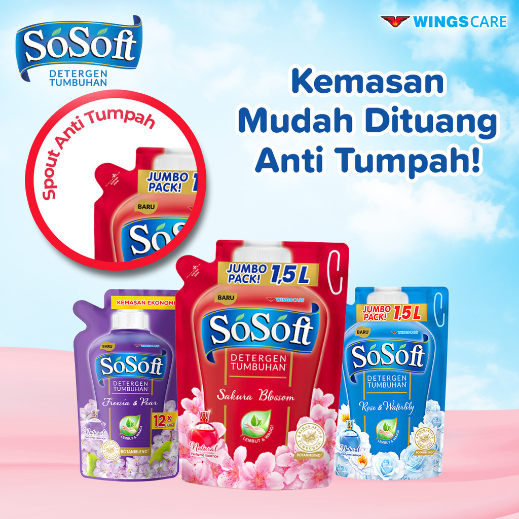 So Soft Detergen Cair Sakura Blossom Pouch 1500Ml x2 - Gambar 4