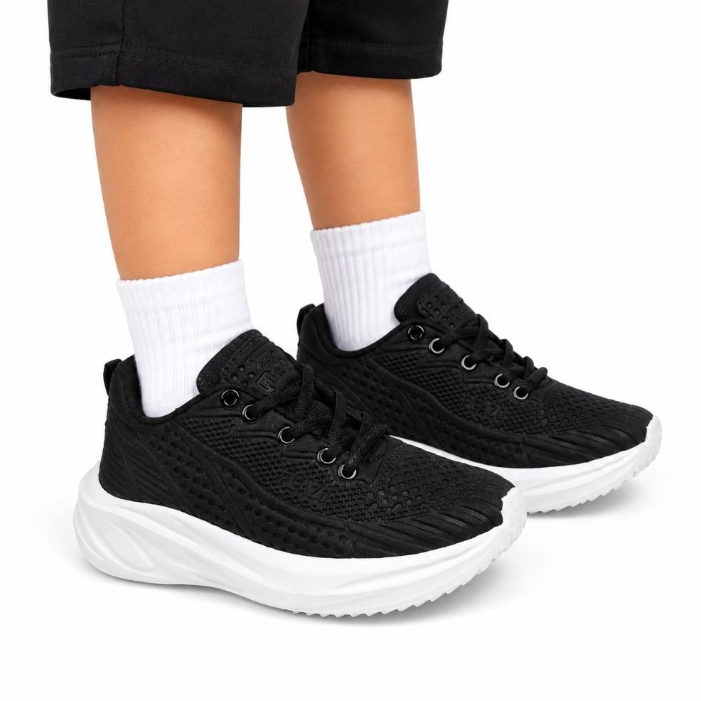 Flazo Sepatu Sekolah Anak Hitam Tali Sport Running Phylon Empuk Dan Ringan SD.SMP - Gambar 4