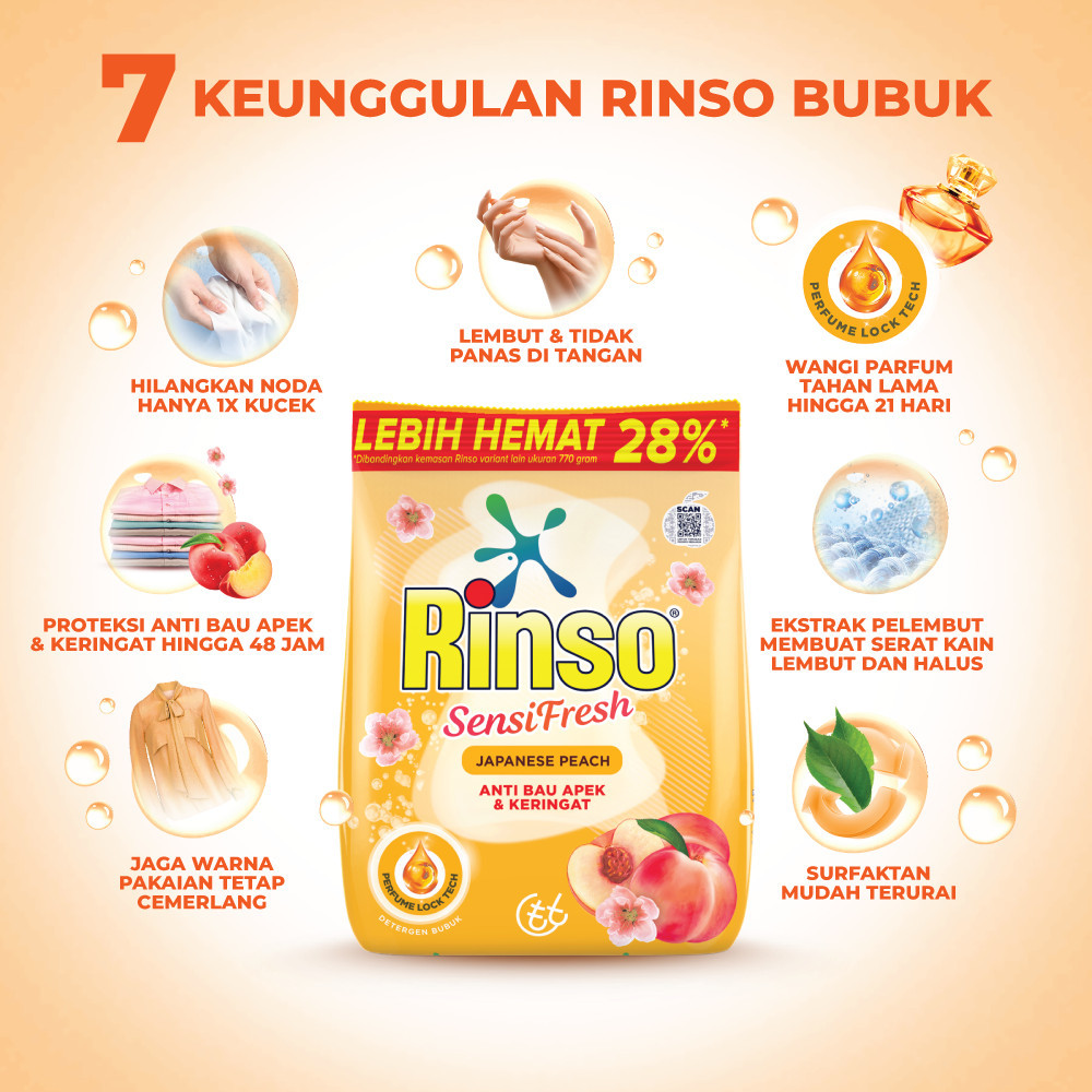 Rinso Baru Detergen Bubuk Varian Japanese Peach 700g x2 - Gambar 3