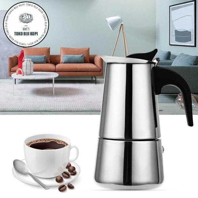Terbaik Espresso Coffee Maker Moka Pot Kopi Teko Stovetop Filter 4 Cup - 200 ml Z20 Stainless Steel Paling keren