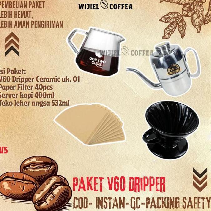 Terbaik V60 Ceramic - SET V60 DRIPPER COFFEE CERAMIC - PAKET ALAT KOPI MURAH LENGKAP - V60 - GRINDER KOPI STAINLESS MANUAL - SERVER KOPI - KERTAS SARINGAN KOPI V60 - TEKO KOPI LEHER ANGSA - Timbangan kopi - PAKET ALAT KOPI WIJIEL COFFEA. Paling keren