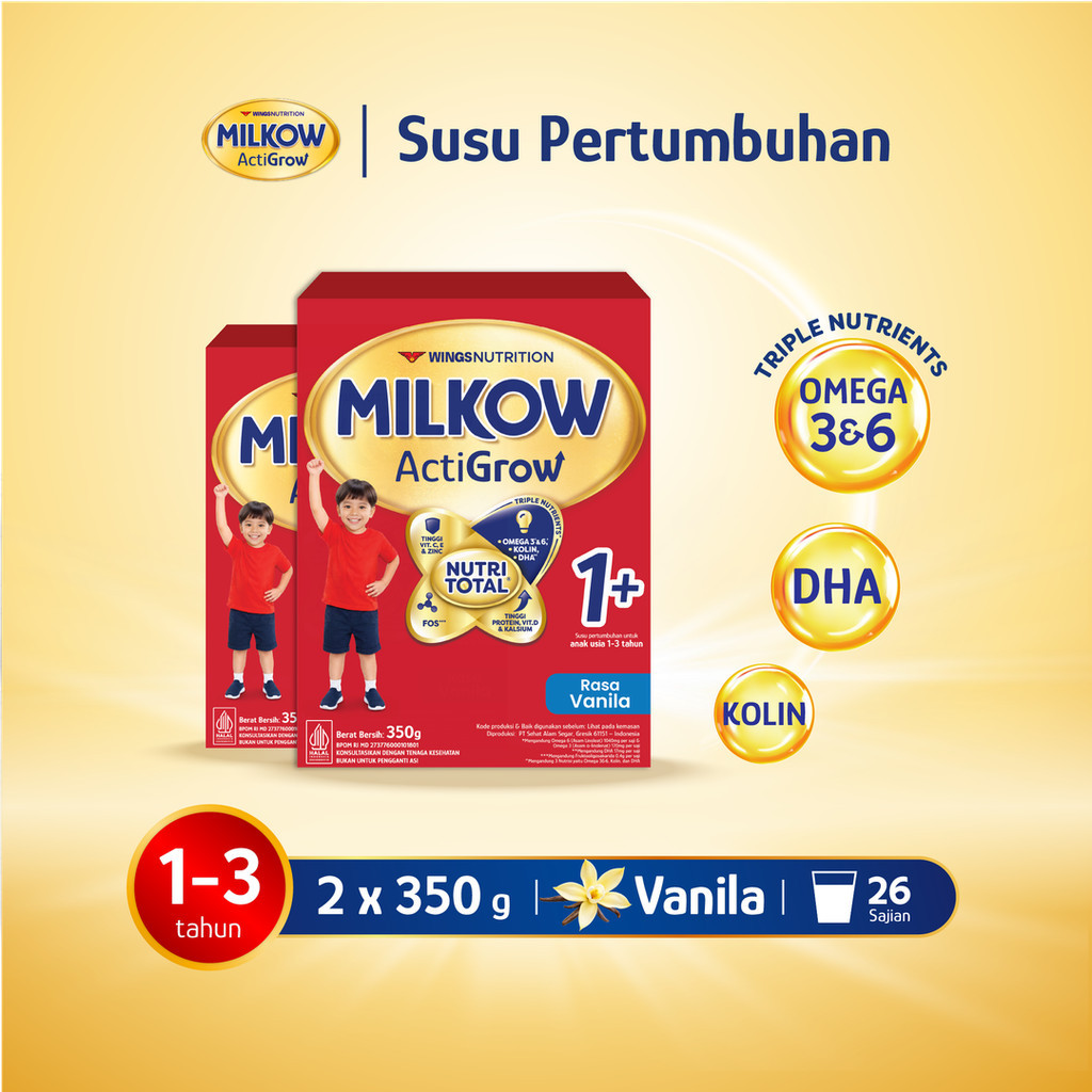 Milkow 1+ Susu Formula Pertumbuhan Anak Untuk Usia 1-3 Tahun Rasa Vanilla 350 Gr x2