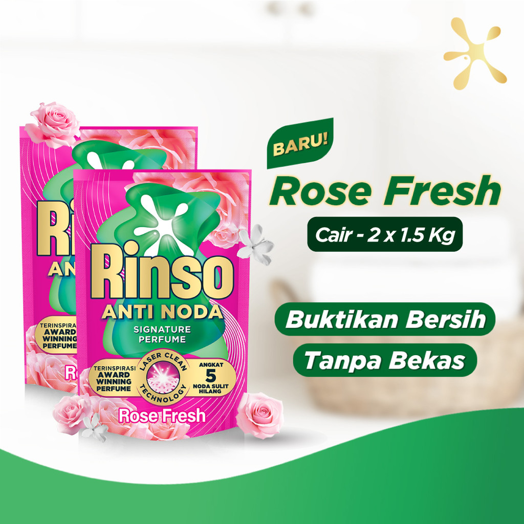 [Jumbo Lebih Murah] Rinso Baru Detergen Cair Varian Rose Fresh 1.5kg x2