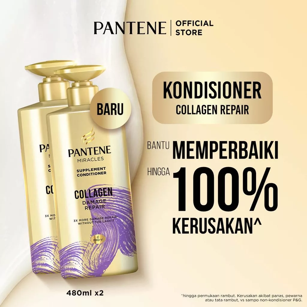 [BUNDLE] PANTENE Miracles Kondisioner Collagen Repair 480ml x2 / Conditioner Memperbaiki Rambut Rusak, cocok untuk rambut coloring & bleaching