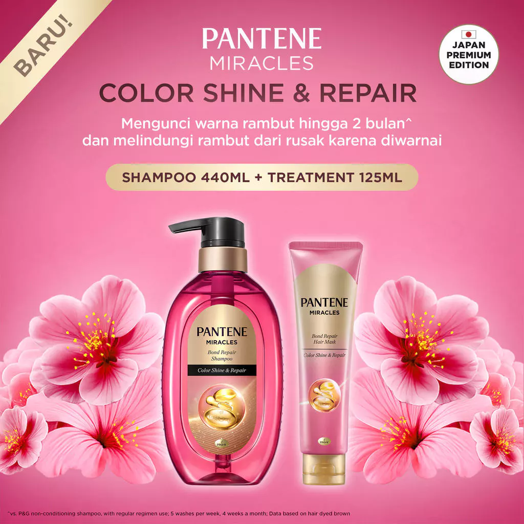 [BUNDLE] PANTENE MIRACLE Color Shine & Repair Shampoo 440ml + Hair Mask 125ml/ Pantene Japan Premium Edition untuk rambut rusak karena diwarnai atau coloring