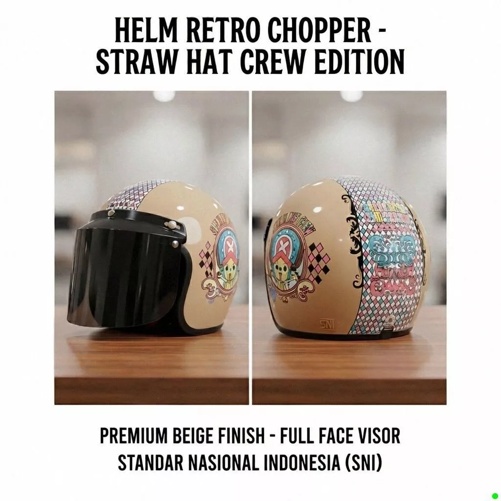 Helm Bogo - Helem Half Face Retro ANAK ONE FEACE KACA DATAR HITAM Aesthetic Original SNI