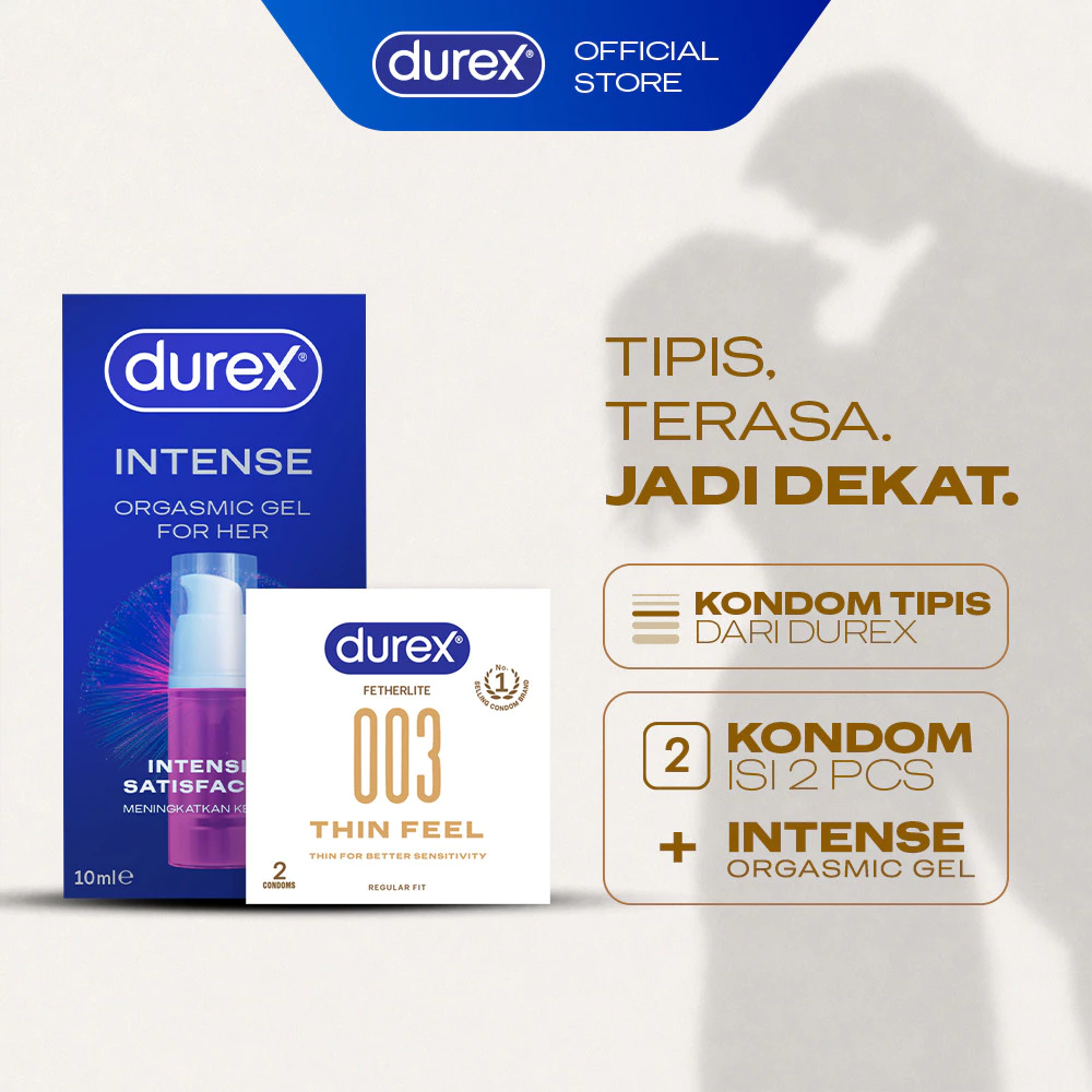 (BARU!) Durex 003 Thin Feel Condom - 2sc & Durex Intense Gel 10ml (Bundle Kondom Tipis Untuk Sensasi Lebih Natural Dilengkapi Pelumas & Gel Orgasm Wanita)