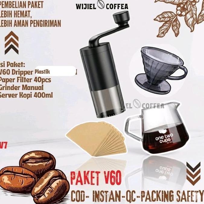 Terbaik SET V60 DRIPPER COFFEE - PAKET ALAT KOPI MURAH LENGKAP - V60 - GRINDER KOPI MANUAL - SERVER KOPI - KERTAS SARINGAN KOPI V60 - TEKO KOPI LEHER ANGSA - PAKET ALAT KOPI WIJIEL COFFEA - V60 Japanese Coffee Paling keren - Gambar 2