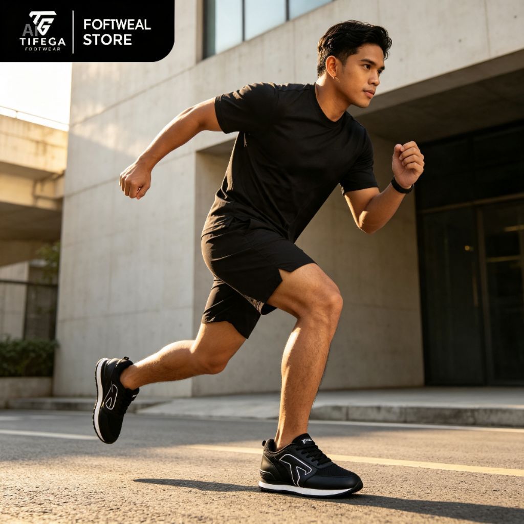 Sepatu Lari Sepatu Sekolah - Desain Sporty, Bahan Premium Asli, Ringan dan Nyaman, Hitam Putih, Desain Elegan - Gambar 4