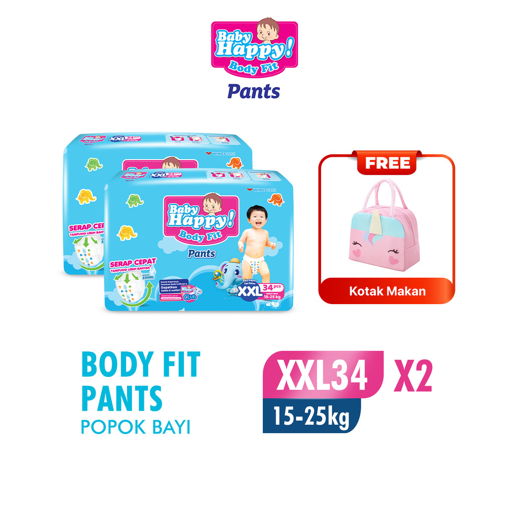 Baby Happy Pants Popok Bayi Celana XXL 34 x2 Free Kotak Makan - Gambar 3