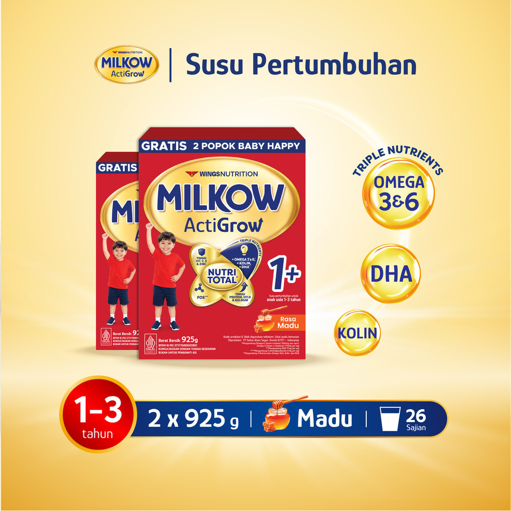 Milkow 1+ Susu Formula Pertumbuhan Anak Untuk Usia 1-3 Tahun Rasa Madu 925 Gr x2